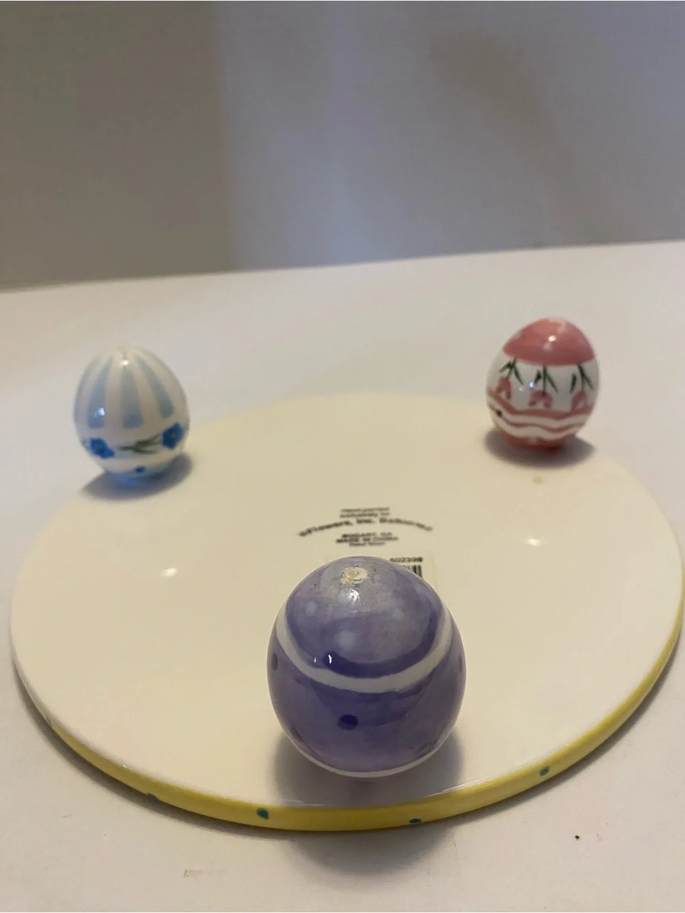 Cake Stand Ceramic Hand Painted Whimsical 8” Flowers Inc. Easter Egg Legs